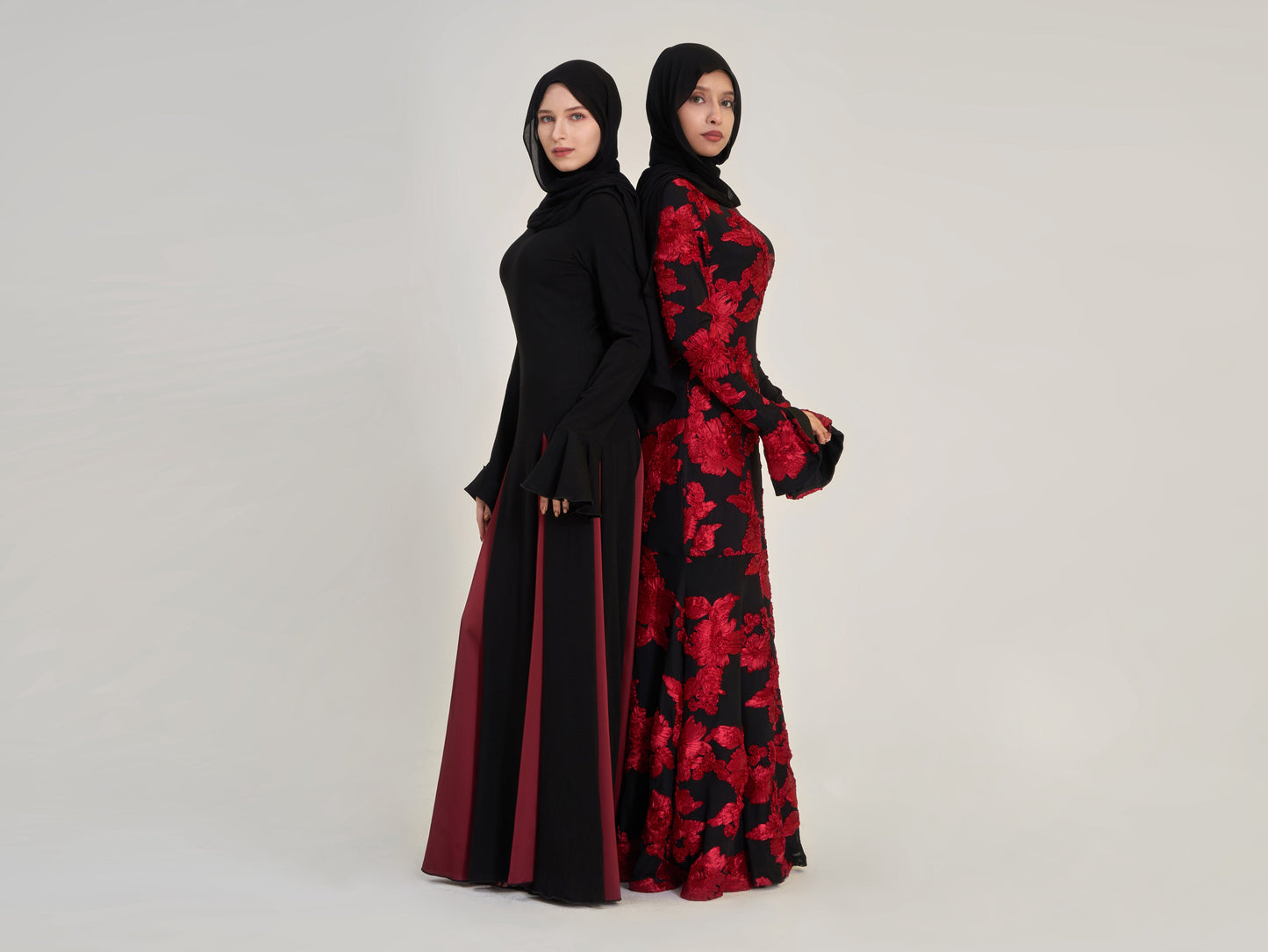 Azra: 3D Red Black Embroidered Mermaid Dress